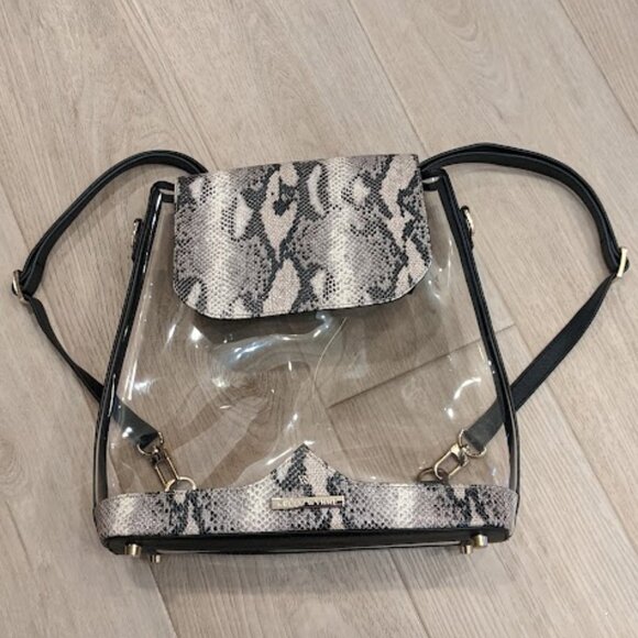 Kelly Wynne Clear BYO Backpack Snakeskin Leather Transparent Clear Stadium Bag - Picture 3 of 11